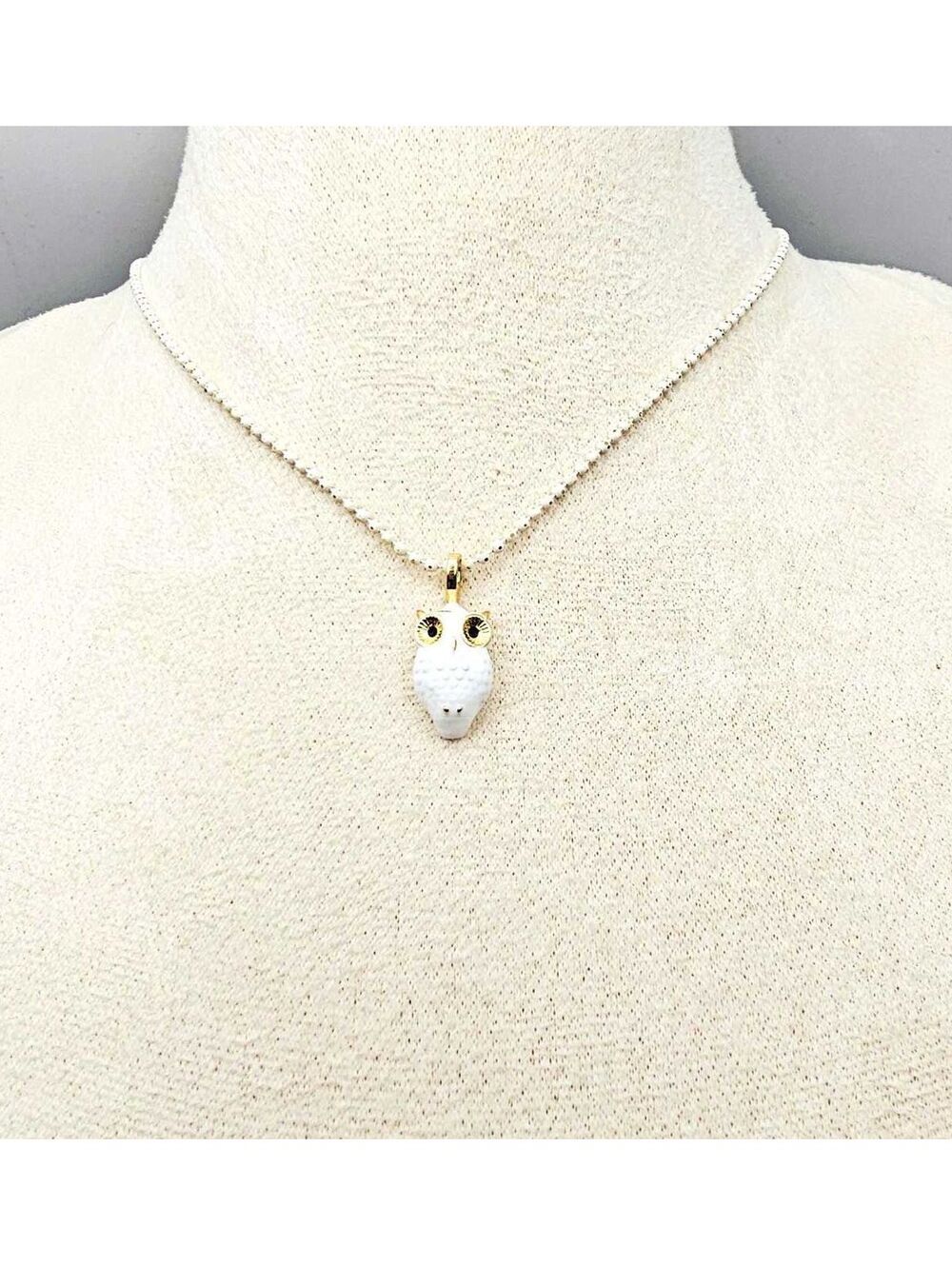 Artisan Handmade White Owl Pendant - Gold Plated & Enamel Adjustable Necklace